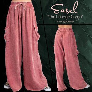 EASEL “The Lounge Cargo” Cotton Mineral Washed Pants Wide Leg Relax Fit Pockets